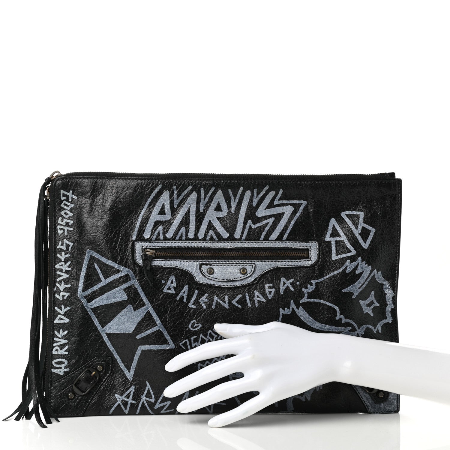 Balenciaga Agneau Classic Hardware Graffiti Small Pouch Black White 2 of 7
