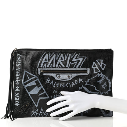 Balenciaga Agneau Classic Hardware Graffiti Small Pouch Black White 2 of 7