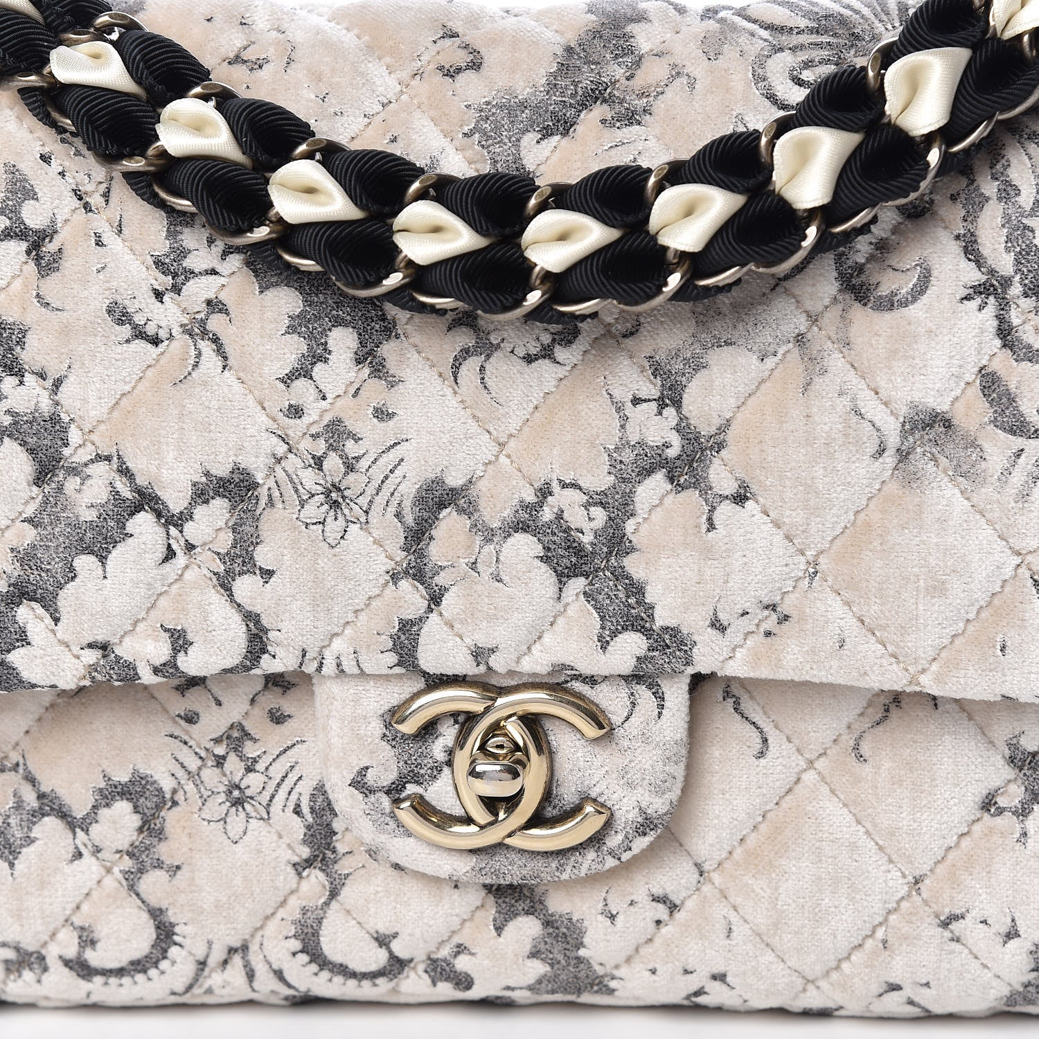 Chanel Burnout Velvet Double Flap White Black 10 of 11