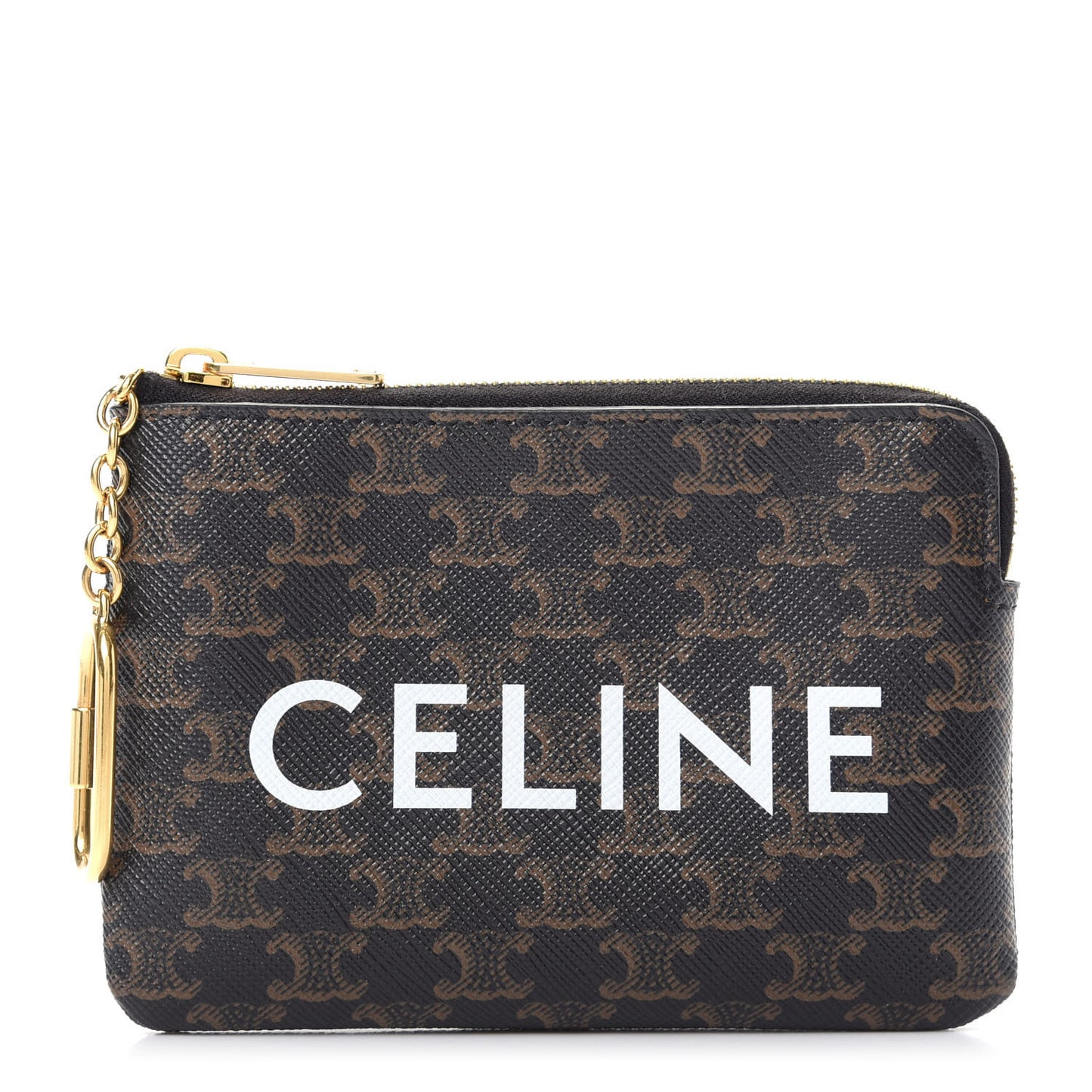 Triomphe Canvas Logo Coin and Card Pouch With Hook Black
