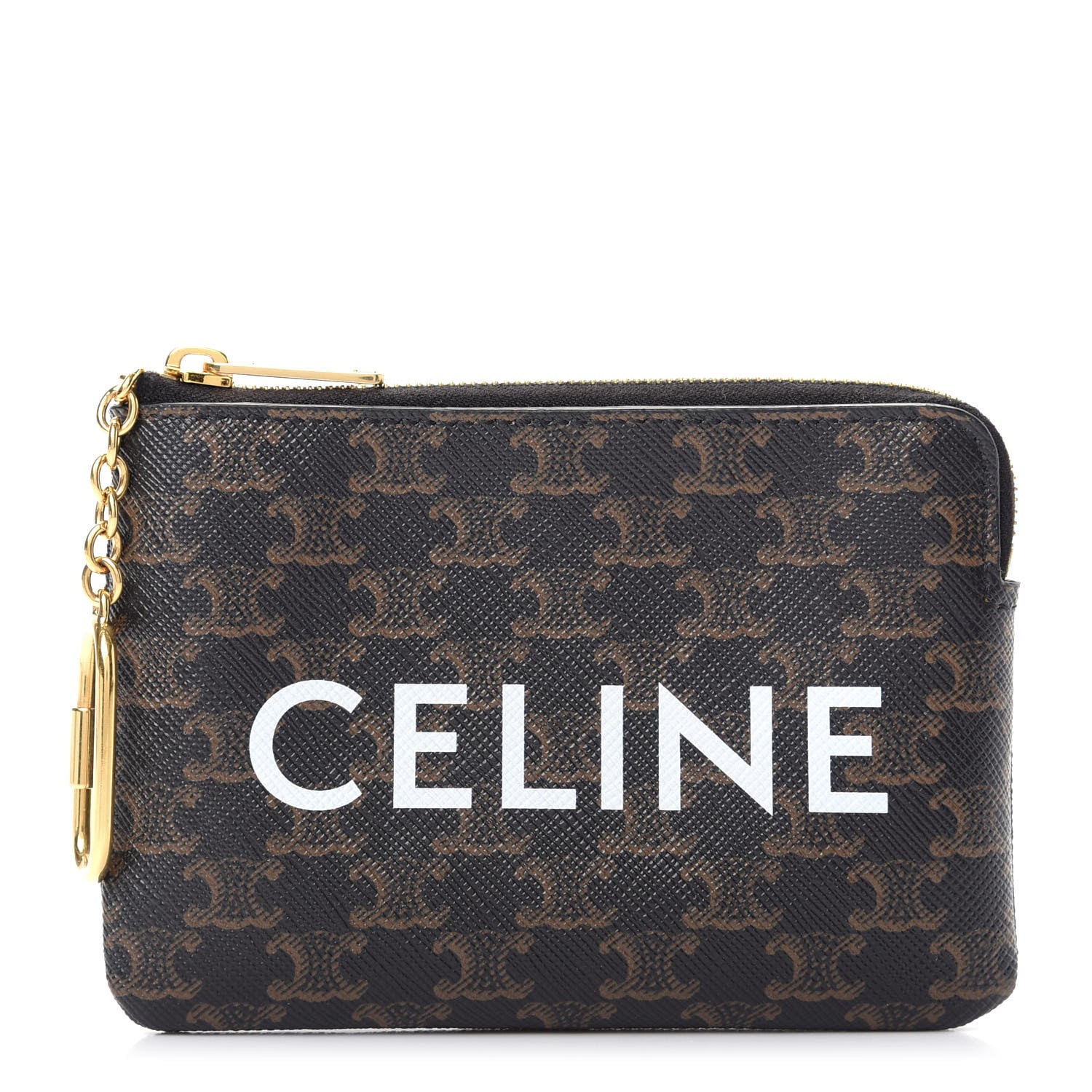 Celine Triomphe Canvas Logo Coin and Card Pouch With Hook Black 1 of 7
