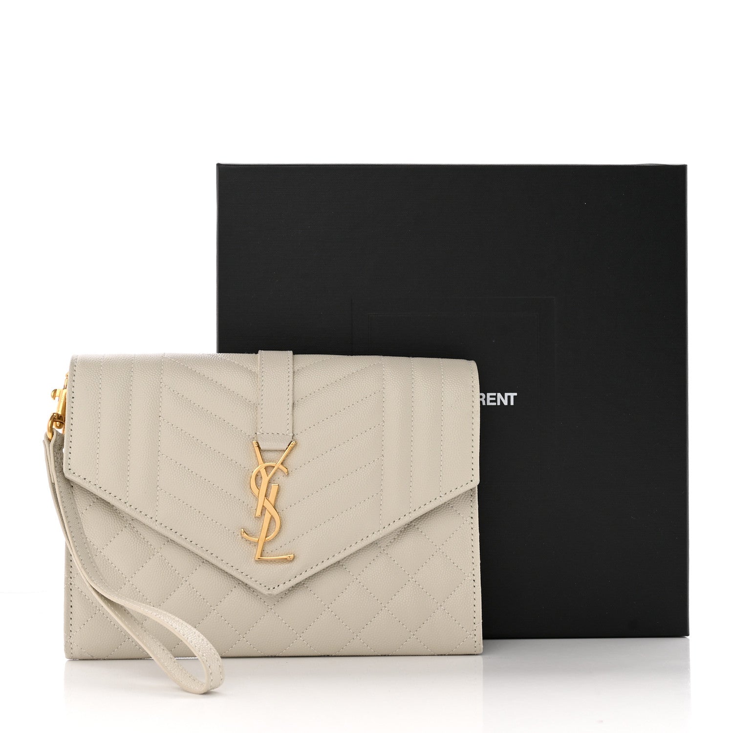 Saint Laurent Grain De Poudre Textured Mixed Matelasse Triquilt Monogram Clutch Blanc Vintage 13 of 13