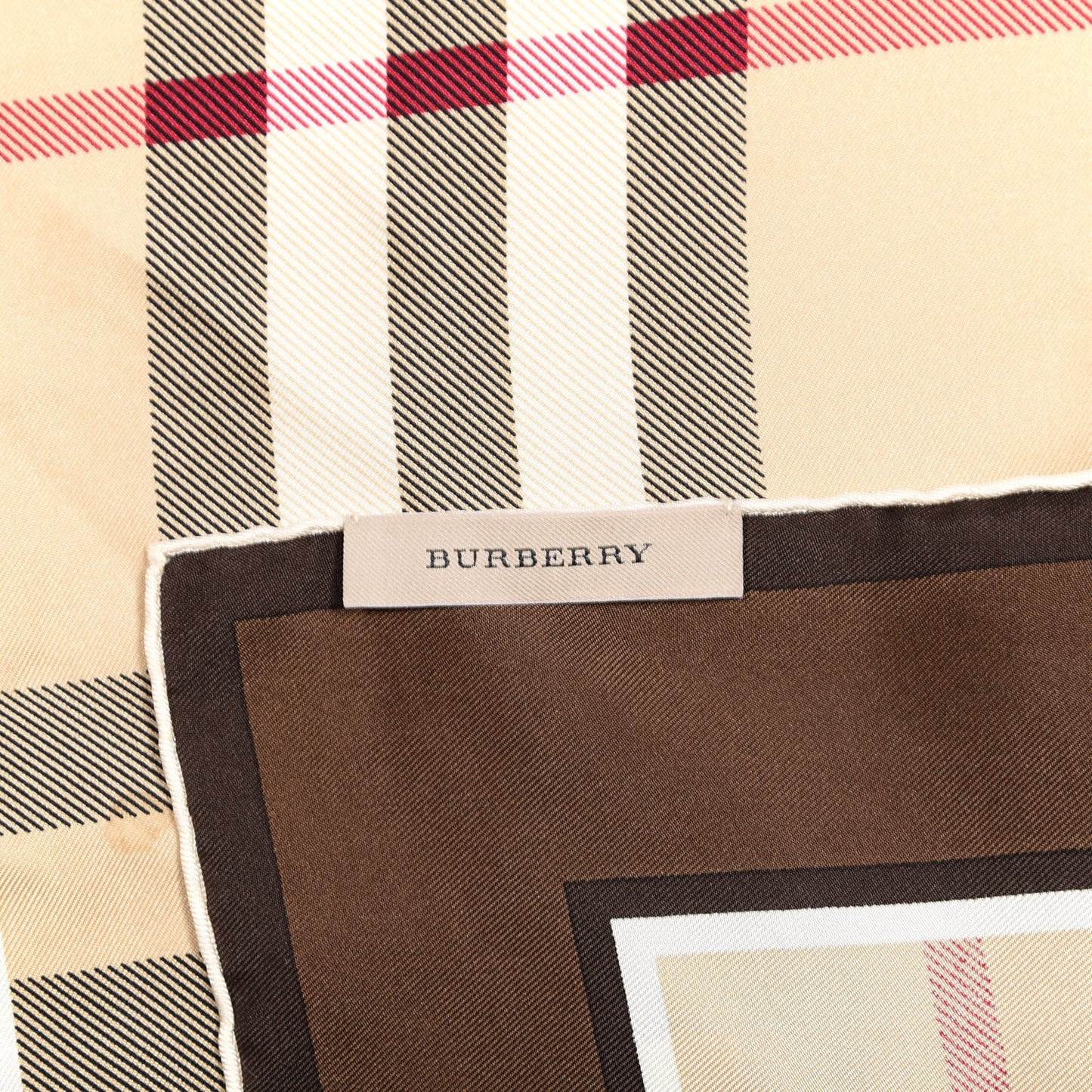 Silk Haymarket Check Square Scarf Brown Beige