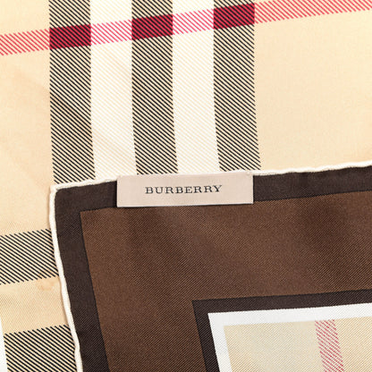 Burberry Silk Haymarket Check Square Scarf Brown Beige 3 of 5