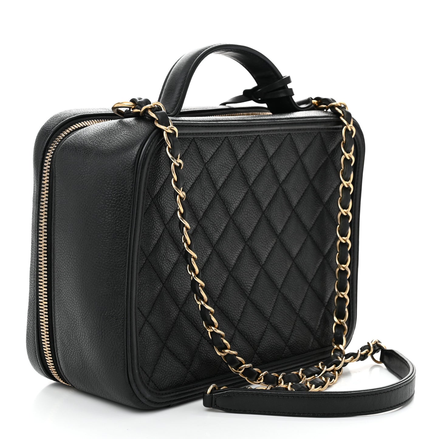 Caviar Quilted Large CC Filigree Vanity Case Black