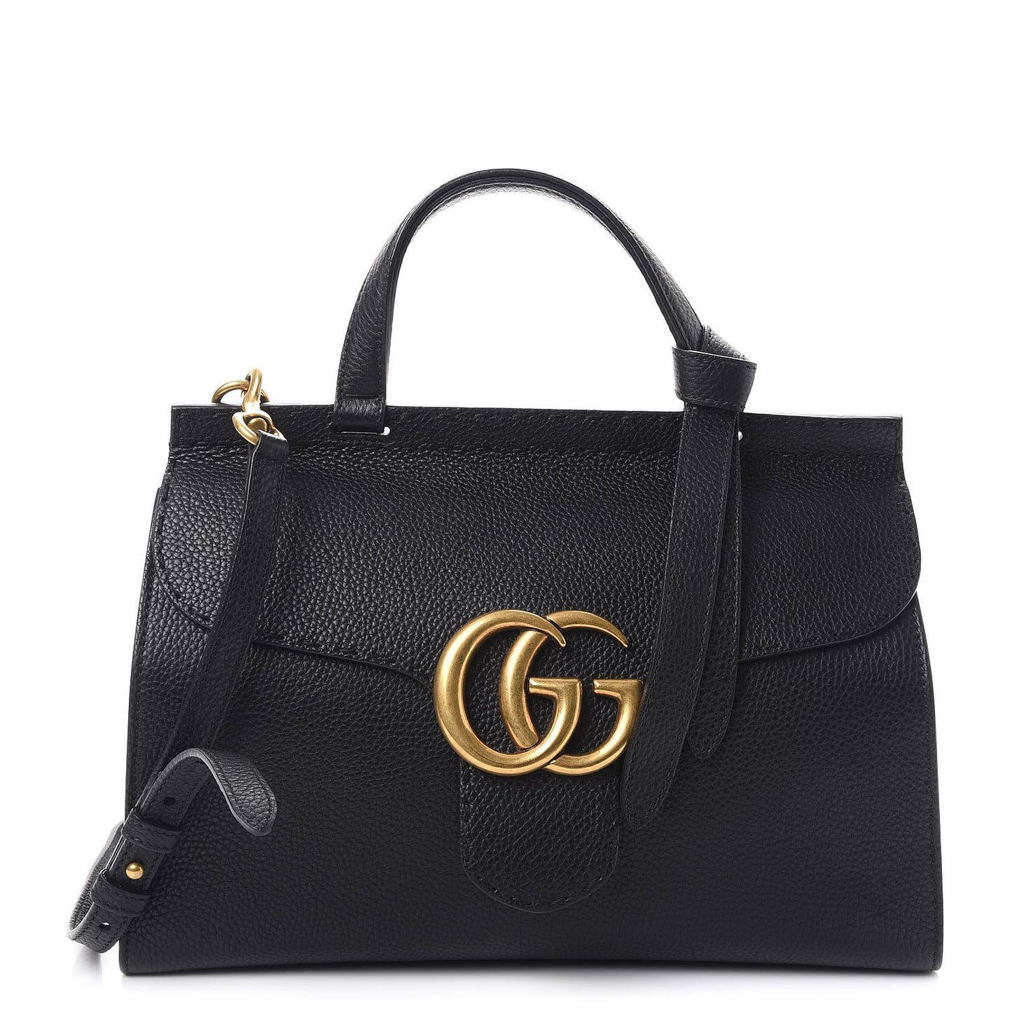 Calfskin Small GG Marmont Top Handle Bag Black