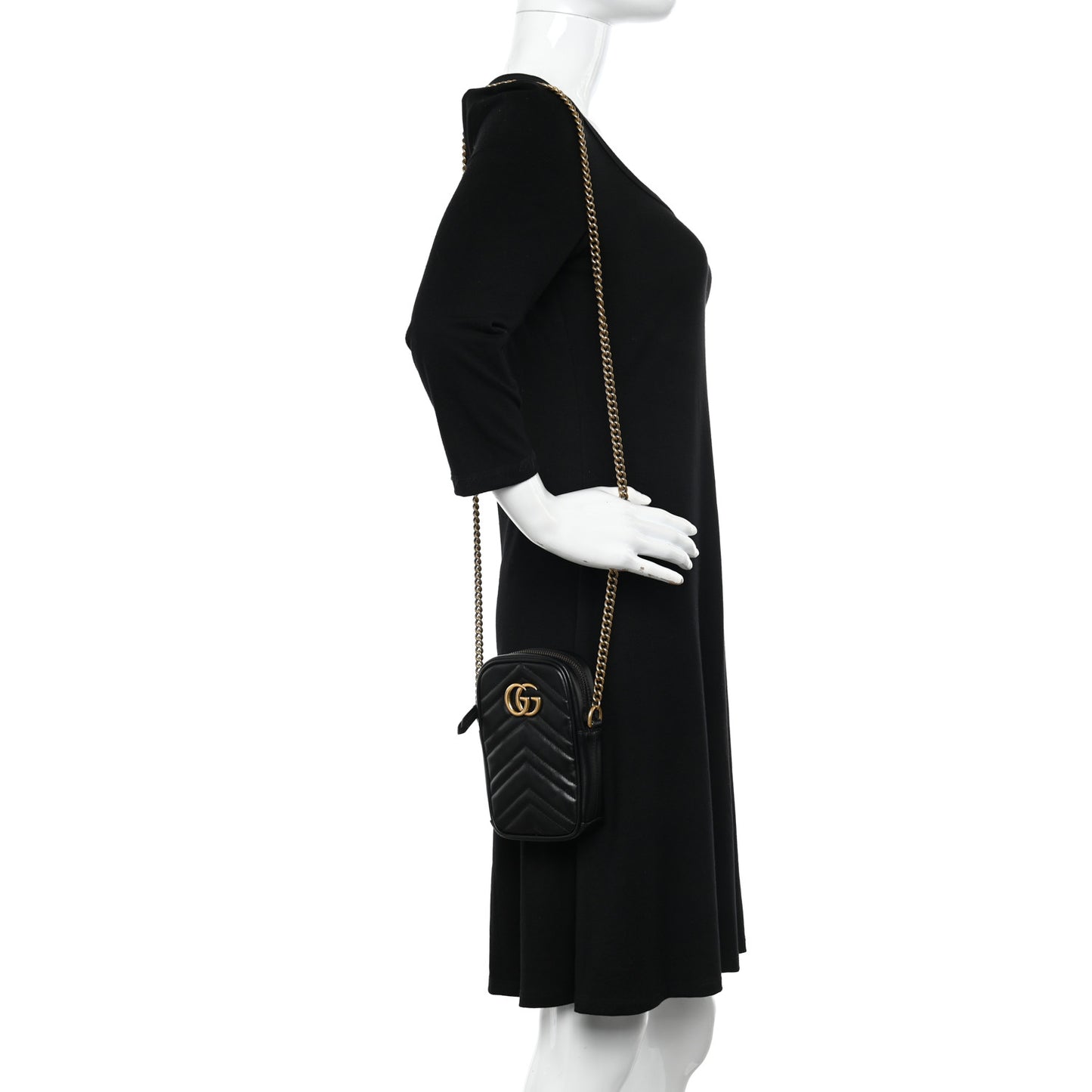 Calfskin Matelasse Mini GG Marmont Crossbody Bag Black