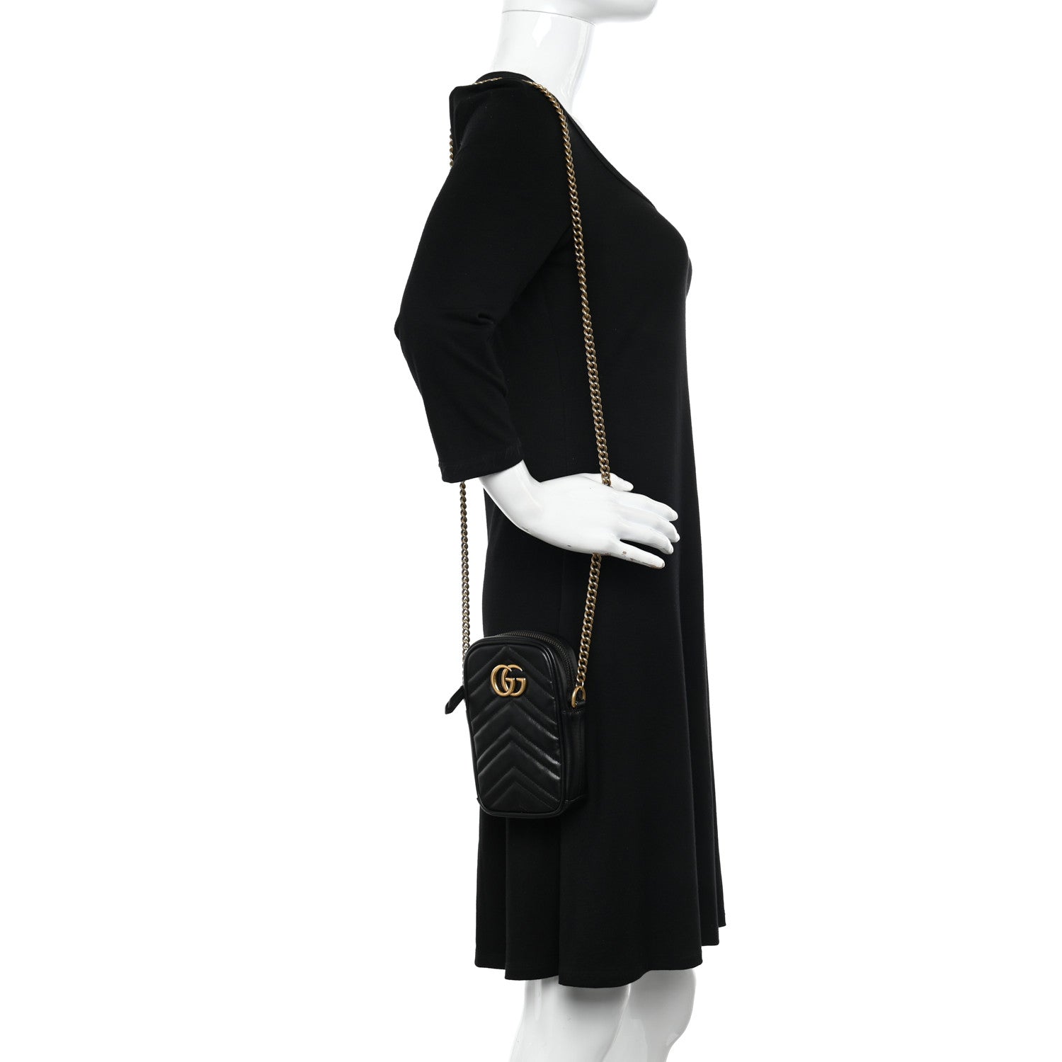 Gucci Calfskin Matelasse Mini GG Marmont Crossbody Bag Black 2 of 9