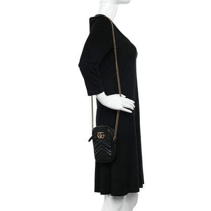 Gucci Calfskin Matelasse Mini GG Marmont Crossbody Bag Black 2 of 9