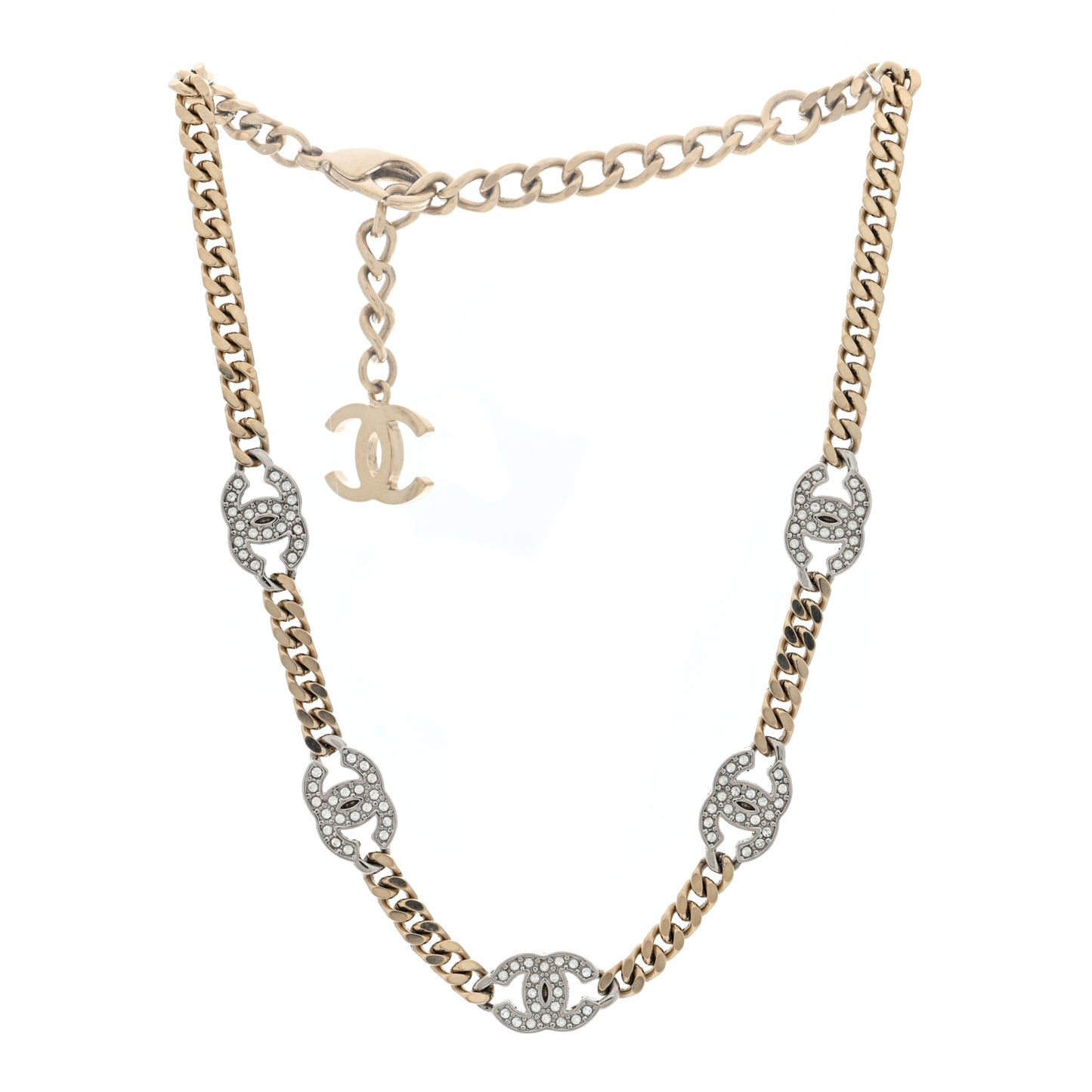 Crystal Chain CC Link Choker Gold Silver