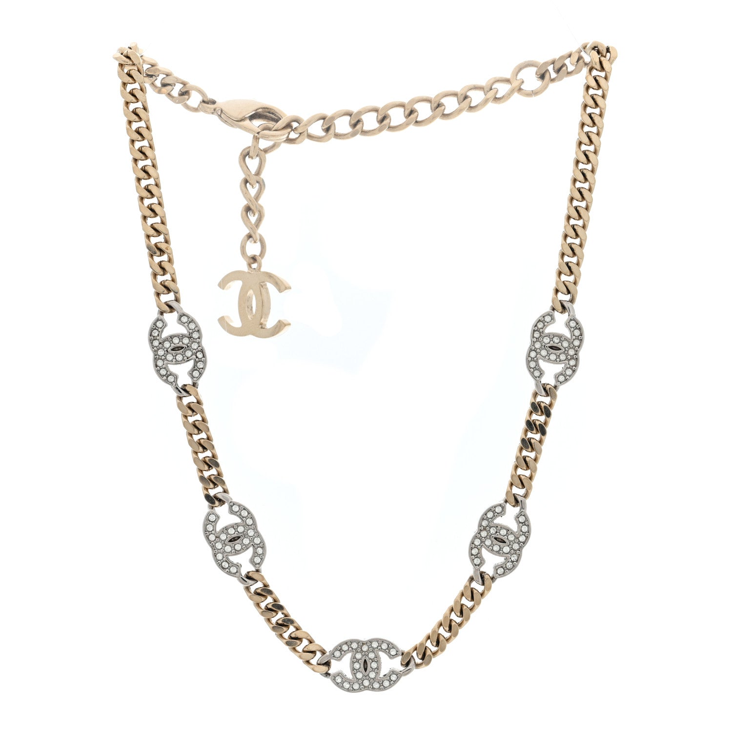 Chanel Crystal Chain CC Link Choker Gold Silver 3 of 4