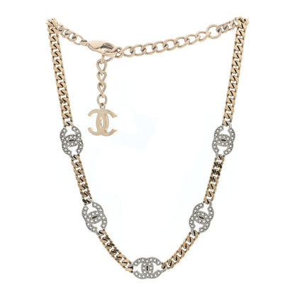 Chanel Crystal Chain CC Link Choker Gold Silver 3 of 4
