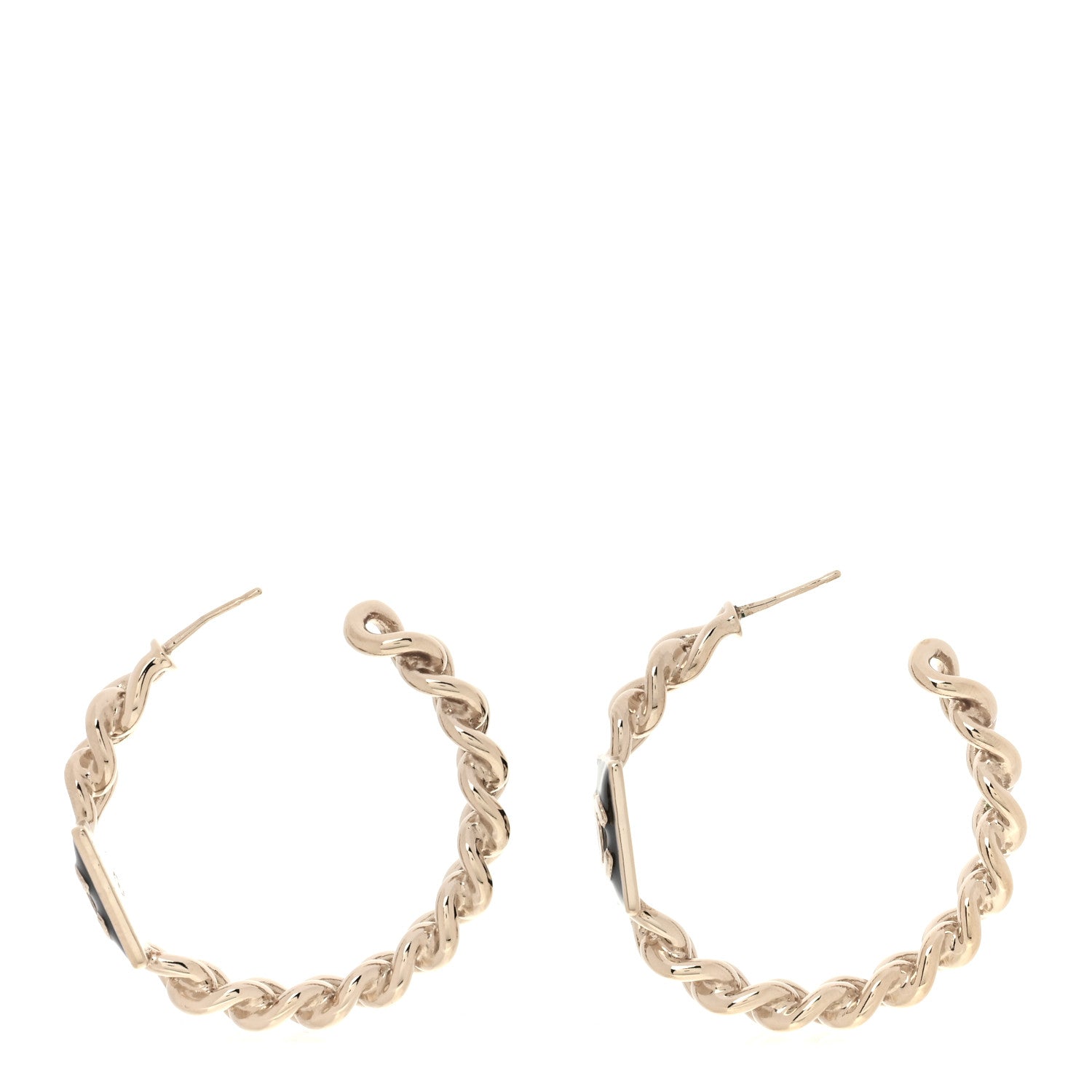 Chanel Metal Enamel CC Square Chain Hoop Earrings Gold Black 3 of 5