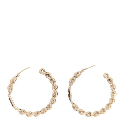 Chanel Metal Enamel CC Square Chain Hoop Earrings Gold Black 3 of 5