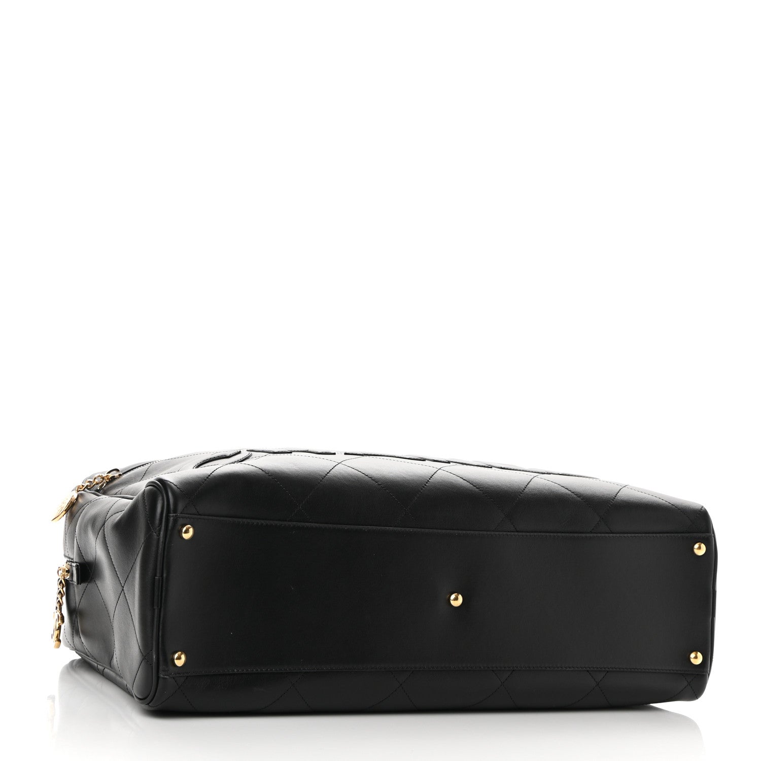 Chanel Calfskin Stitched Maxi Logo Bowling Bag Black 3 of 9