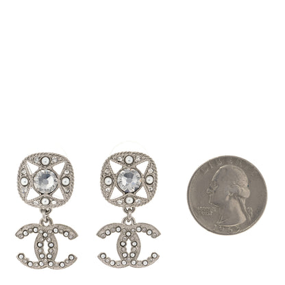 Chanel Crystal Pearl CC Drop Earrings Silver 2 of 5