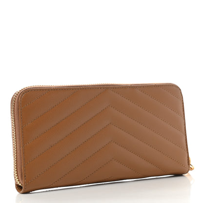 Saint Laurent Grain De Poudre Matelasse Chevron Monogram Zip Around Wallet Naturel Dark 3 of 7