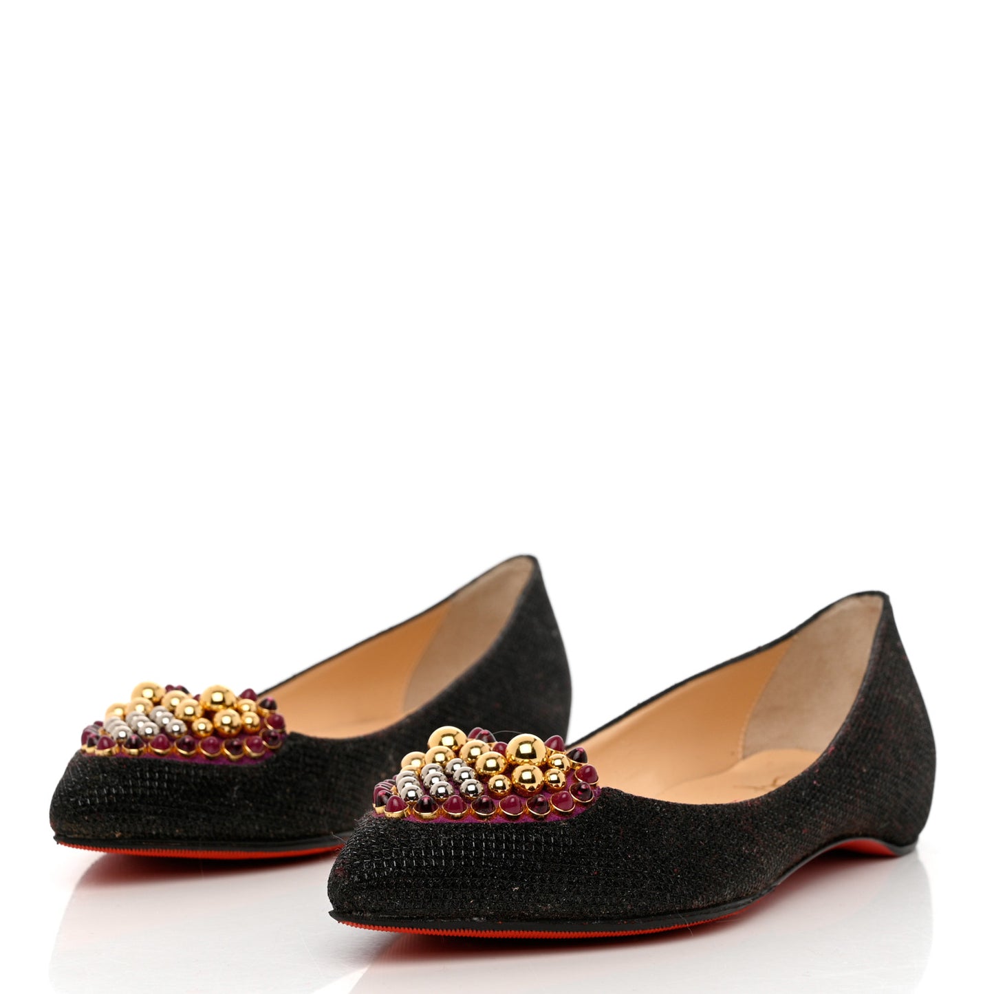 Glitter Tisse Veau Velours Heart Embellished Coramia Point Toe Flats 35 Black