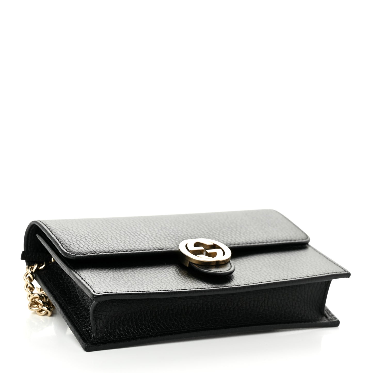 Dollar Calfskin Interlocking G Chain Wallet Black