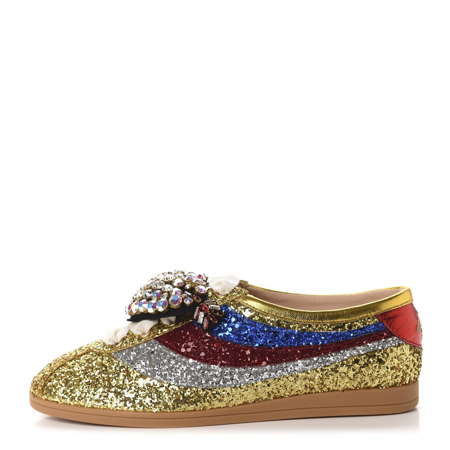 Gucci Glitter Fabric Pierced Heart Falacer Sneakers 36.5 Gold 1 of 11