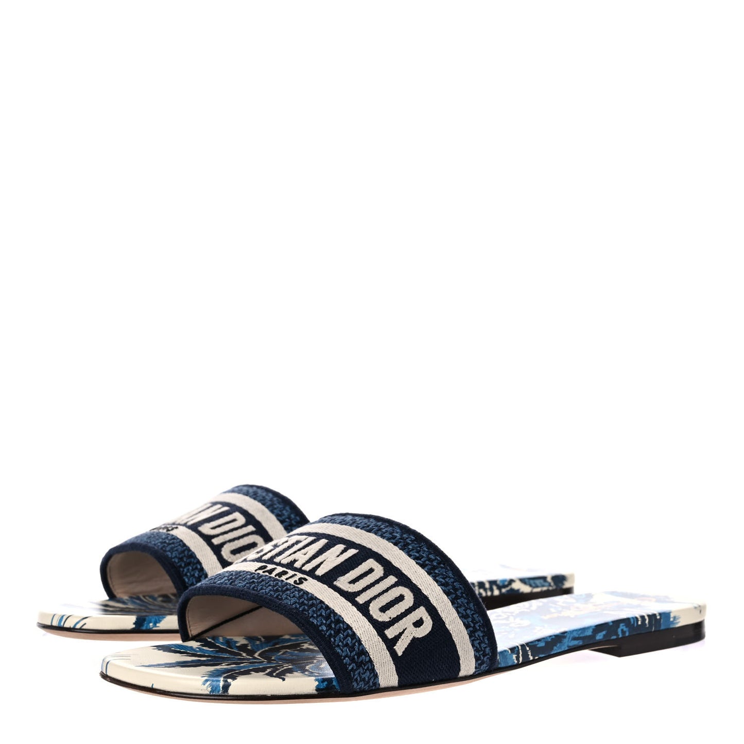 Canvas Palms Embroidered Dway Flat Slide Sandals 40.5 Indigo Blue