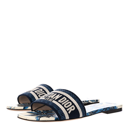 Christian Dior Canvas Palms Embroidered Dway Flat Slide Sandals 40.5 Indigo Blue 3 of 11