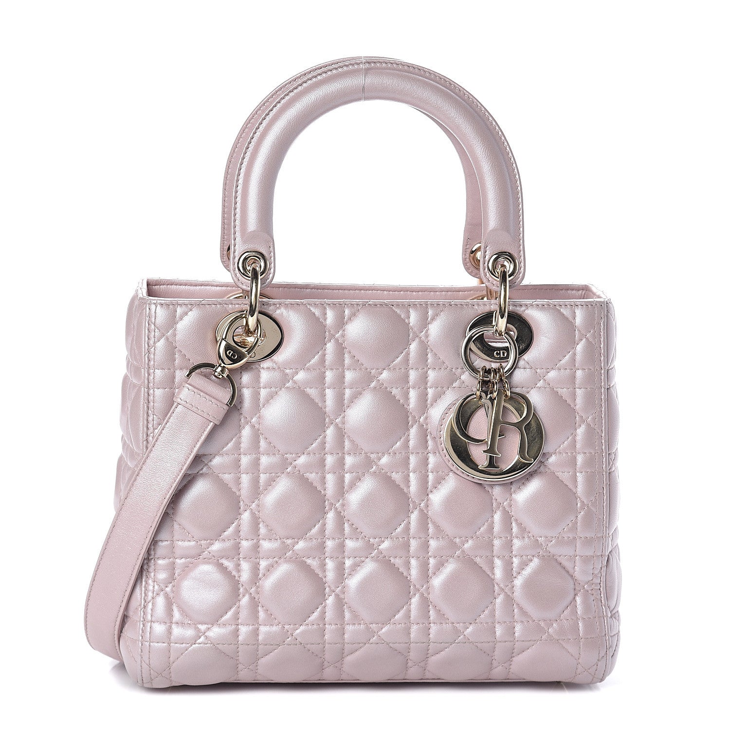 Christian Dior Pearly Lambskin Cannage Medium Lady Dior Lotus 1 of 7