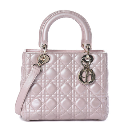 Christian Dior Pearly Lambskin Cannage Medium Lady Dior Lotus 1 of 7