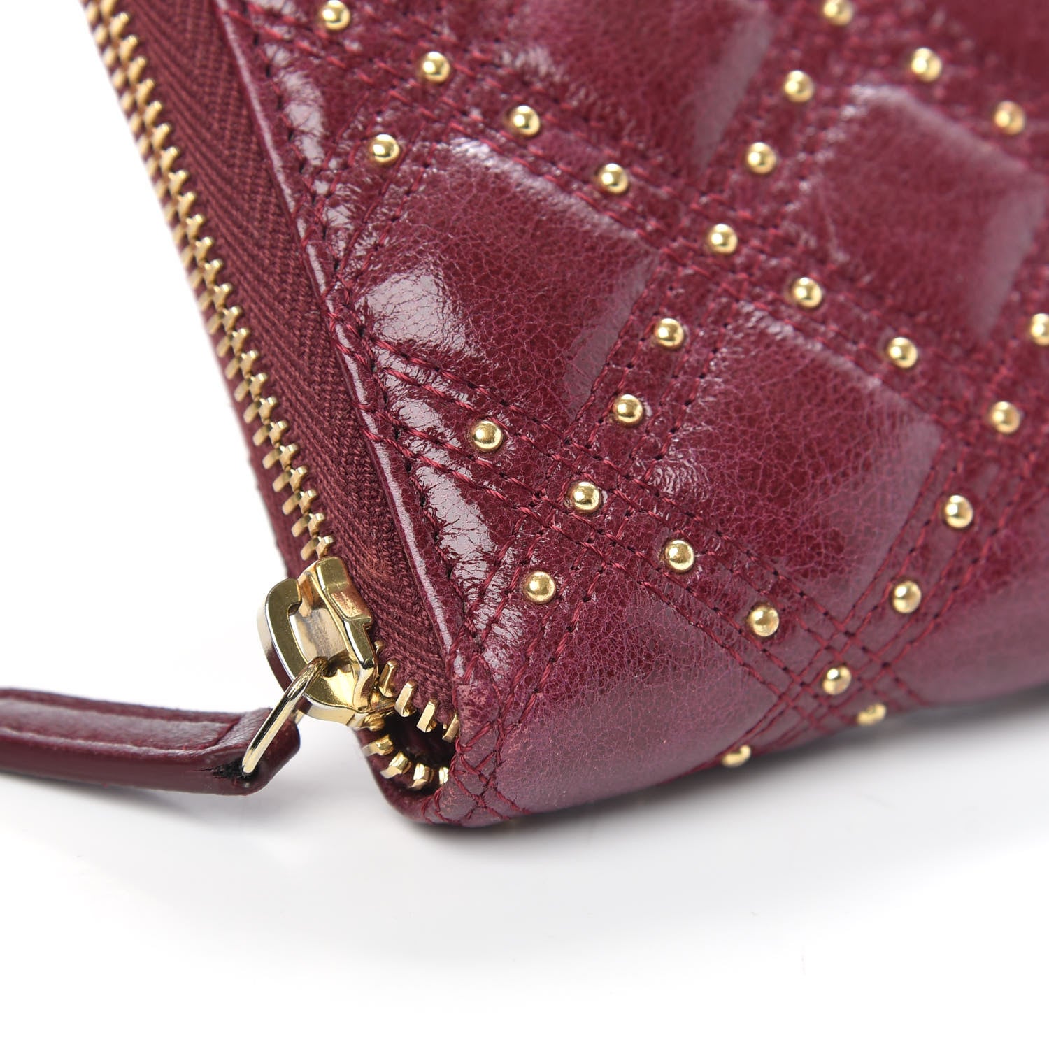 Chanel Lambskin Studded Quilted Zip Around Wallet Burgundy 9 of 13