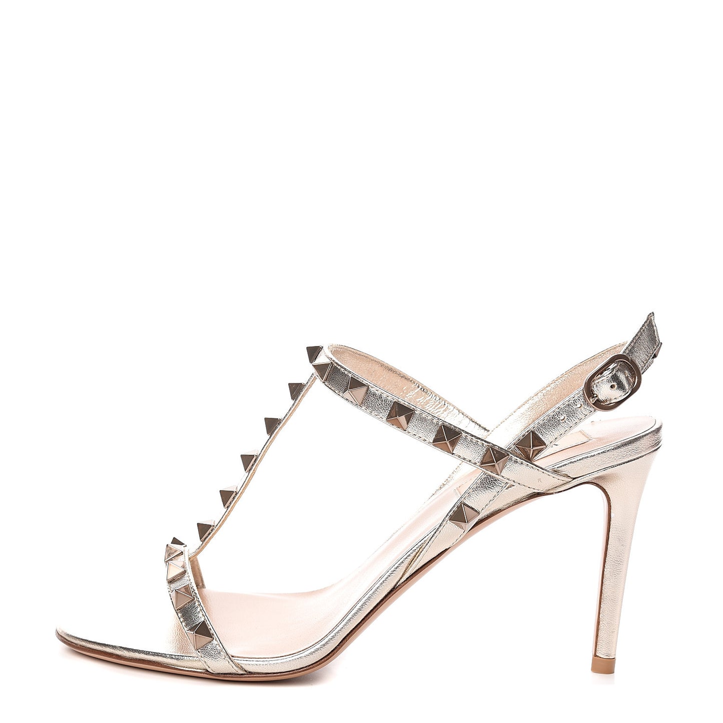 Metallic Nappa Rockstud T-Strap Slingback 85mm Sandals 37 Skin
