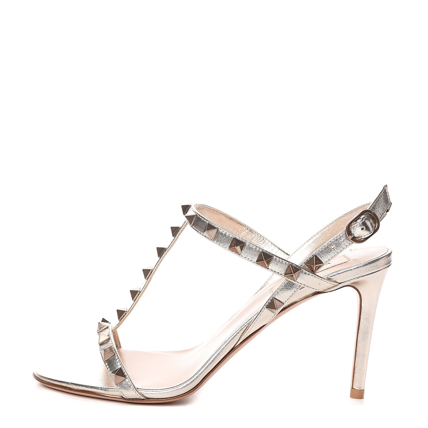 Valentino Garavani Metallic Nappa Rockstud T-Strap Slingback 85mm Sandals 37 Skin 1 of 8