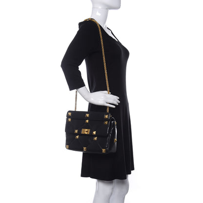 Valentino Garavani Nappa Large Roman Stud Shoulder Bag Black 2 of 9