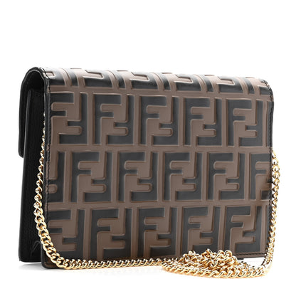 Fendi Vitello Cruise F is Fendi Bi-Color FF 1974 Embossed Medium Envelope Wallet On Chain Black Maya 3 of 10