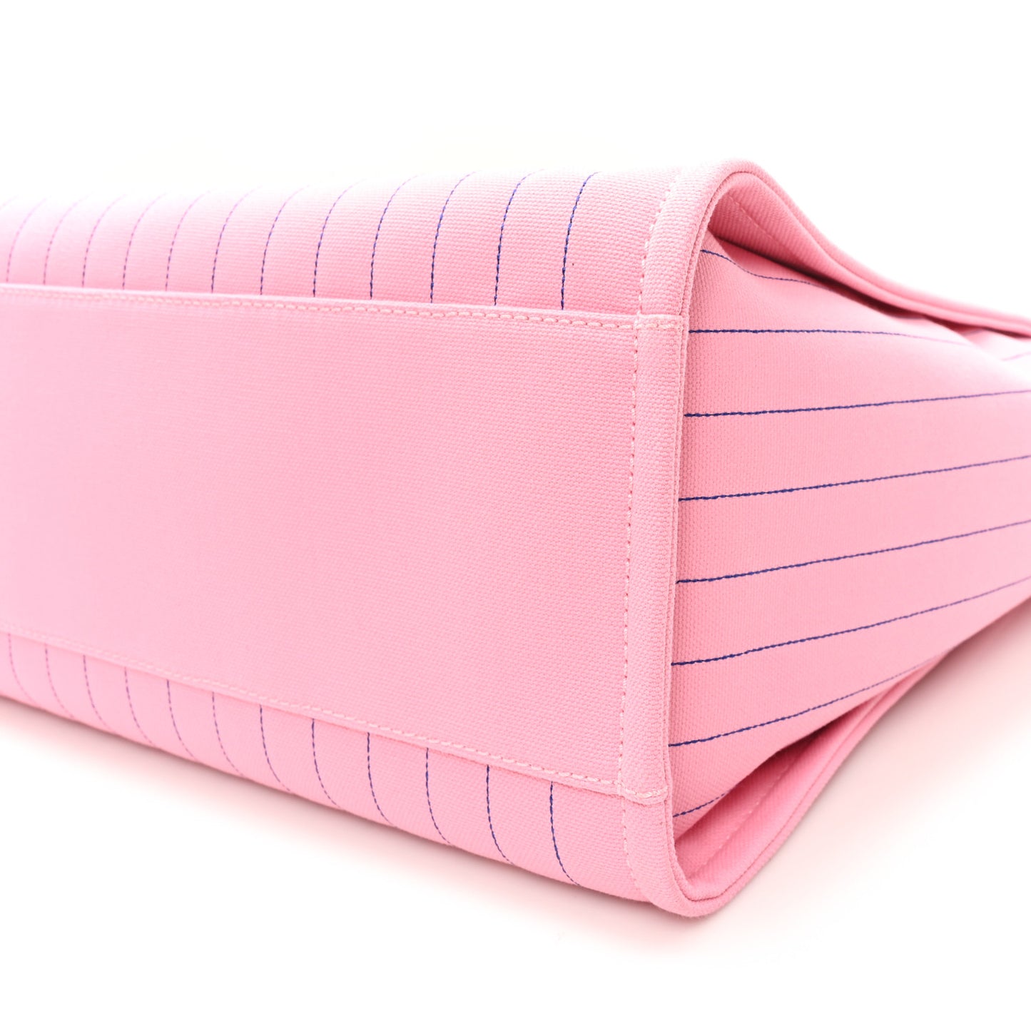 Canvas Calfskin Striped Large Deauville Tote Pink Blue