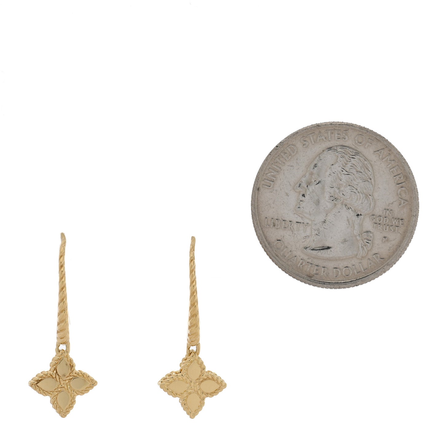 18K Yellow Gold Small Princess Flower Hoop Drop Earrings