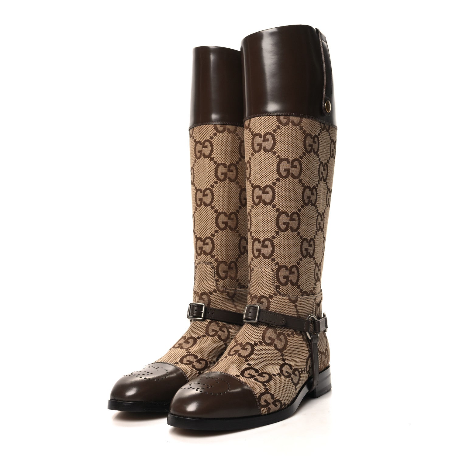 Gucci Monogram Jumbo GG Cordovan Lux Mens Zelda Harness Riding Boots 8 Camel Ebony New 9.5 Acero 3 of 8