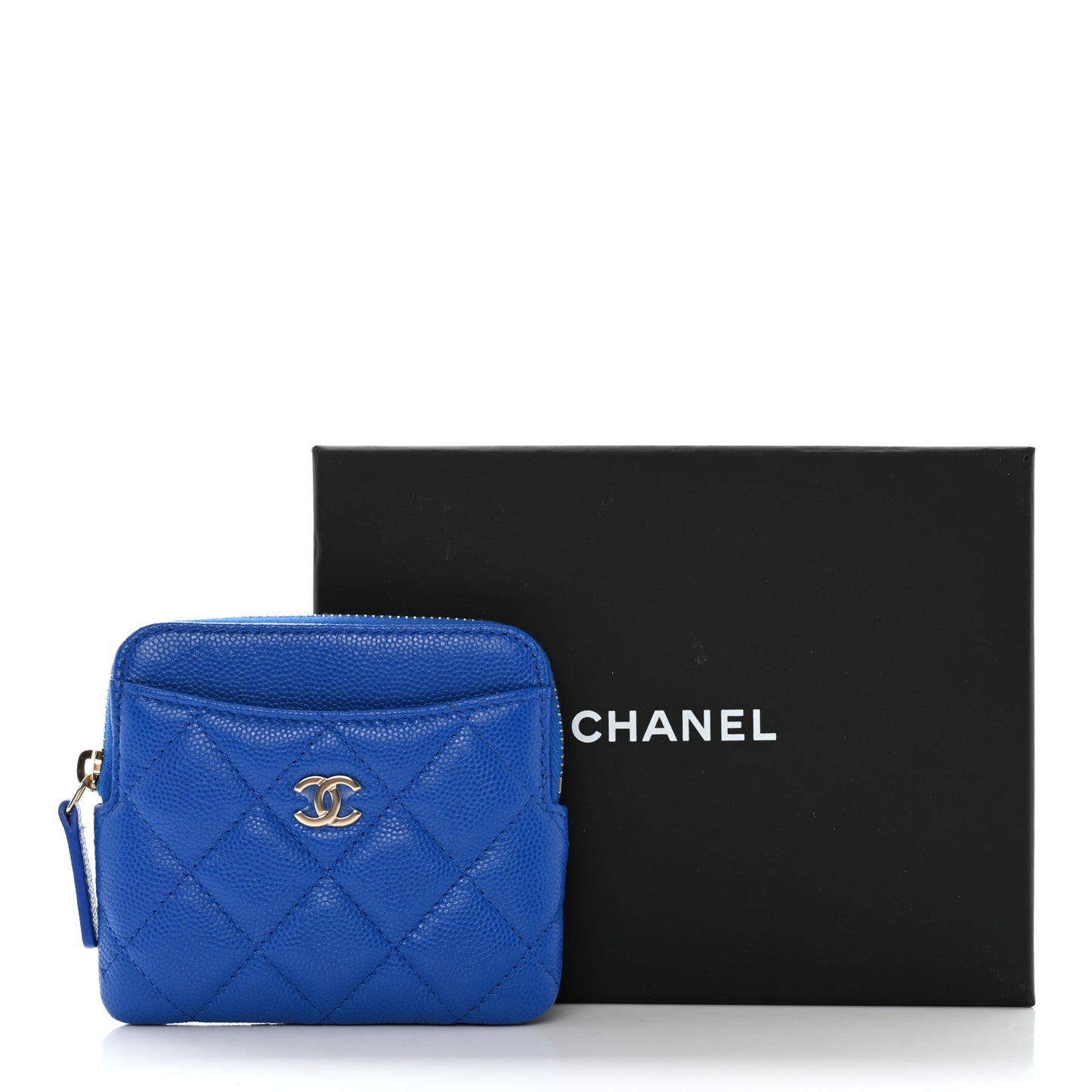 Caviar Quilted Zip Card Holder Wallet Blue