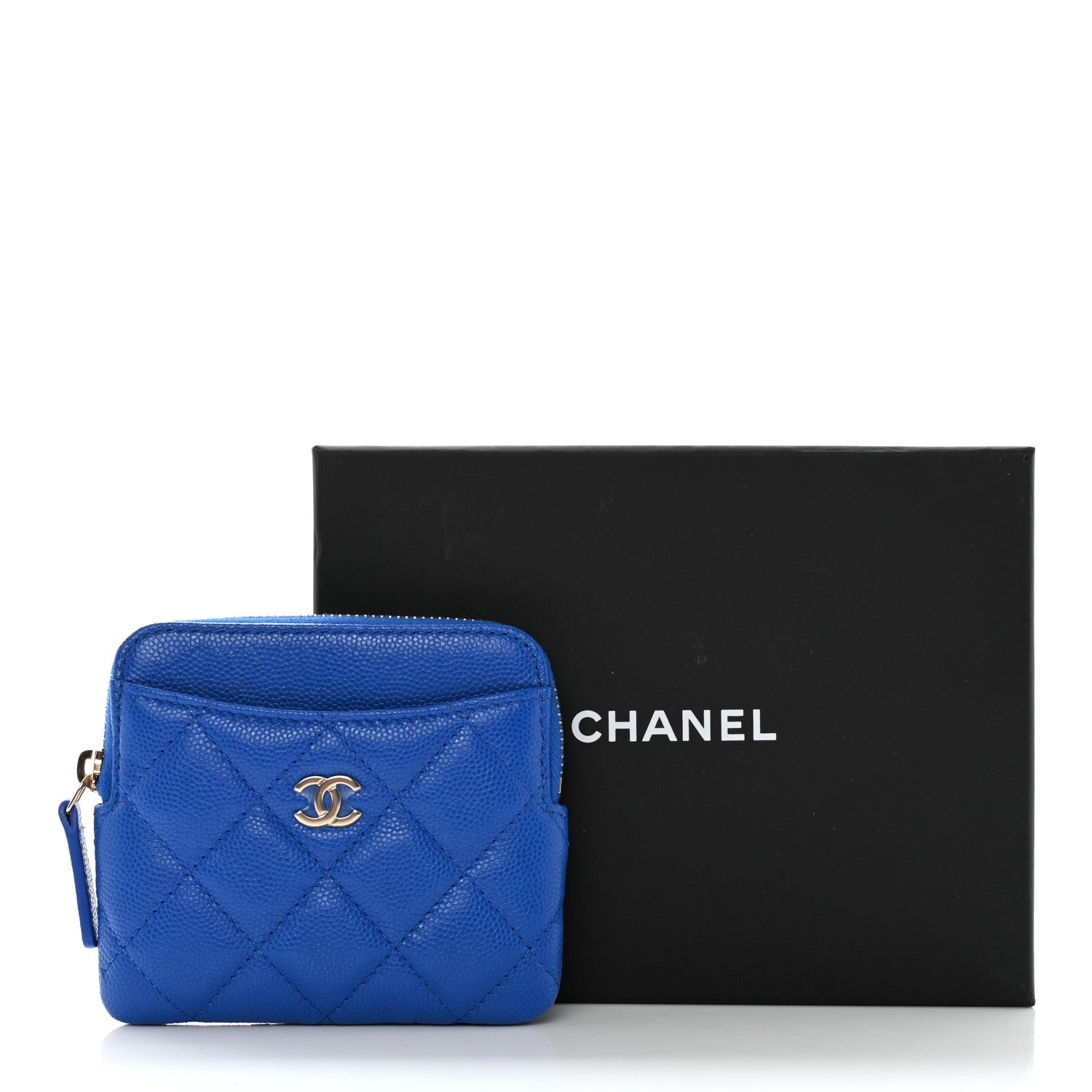 Chanel Caviar Quilted Zip Card Holder Wallet Blue 9 of 9