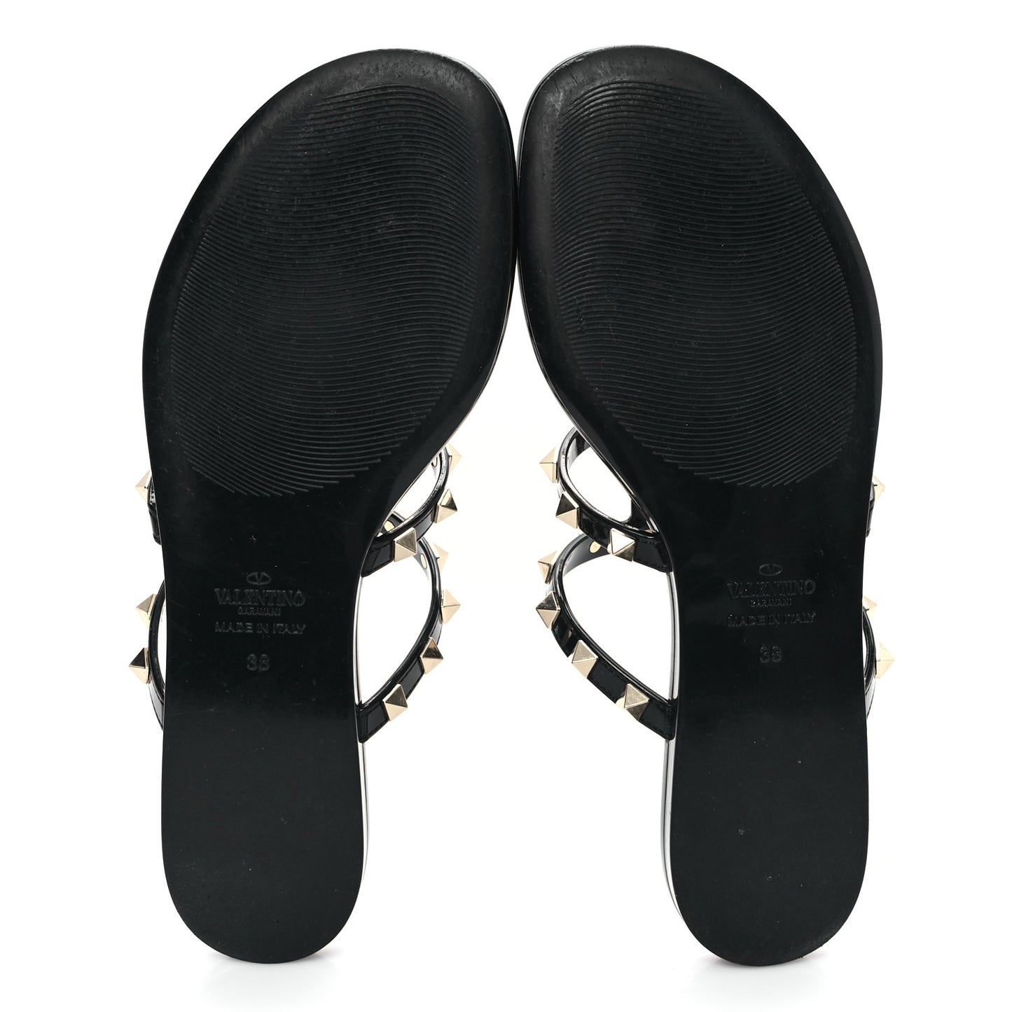 PVC Jelly Rockstud Caged Flat Thong Sandals 38 Black