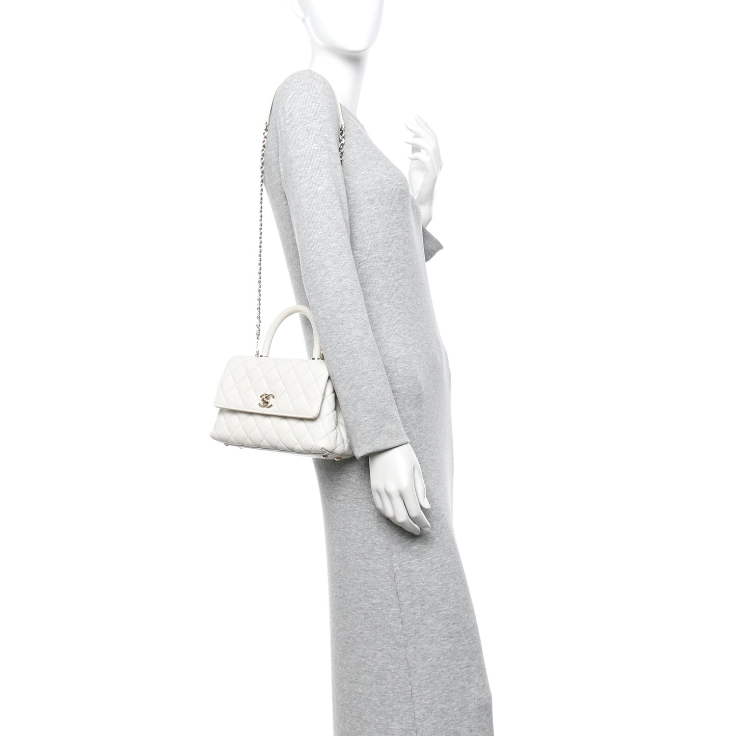 Caviar Quilted Mini Coco Handle Flap White