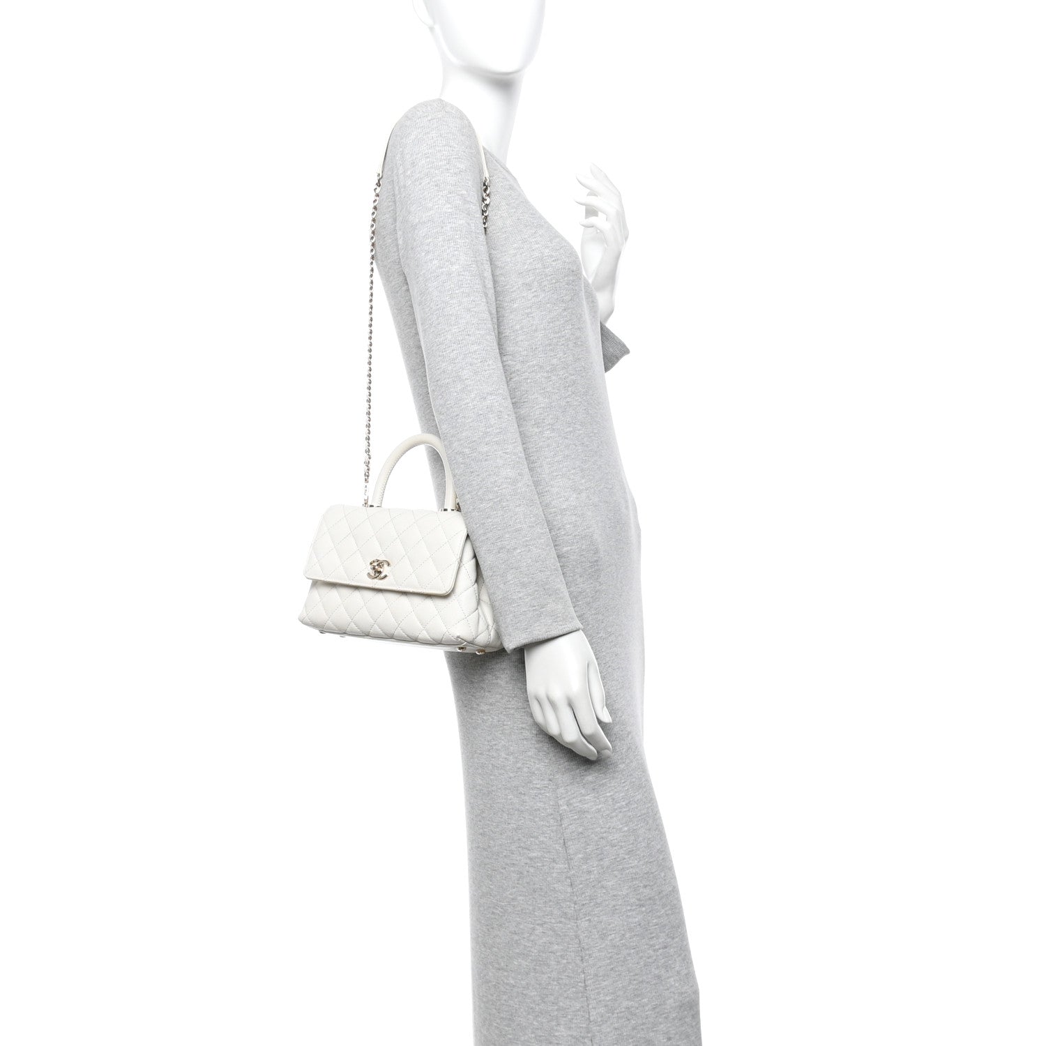 Chanel Caviar Quilted Mini Coco Handle Flap White 2 of 14