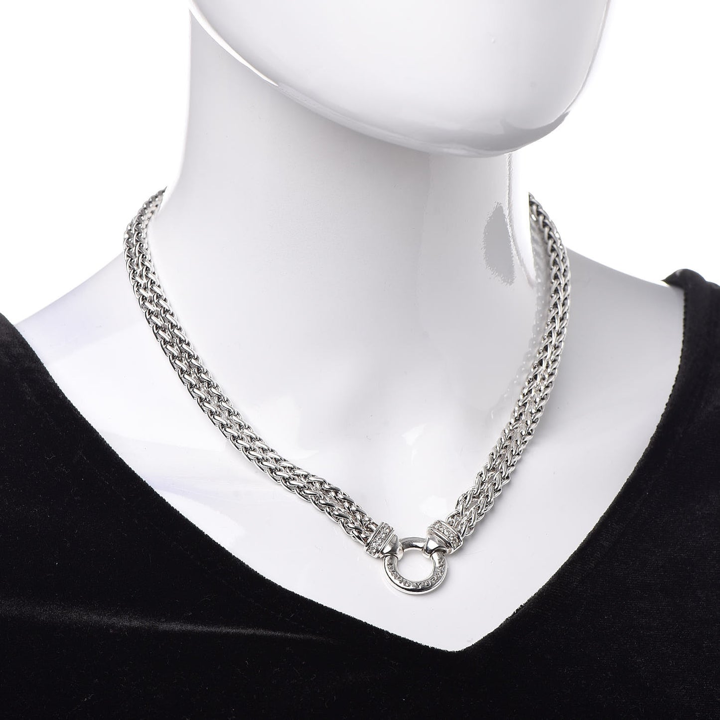 Sterling Silver Diamond 18mm Double Wheat Chain Necklace