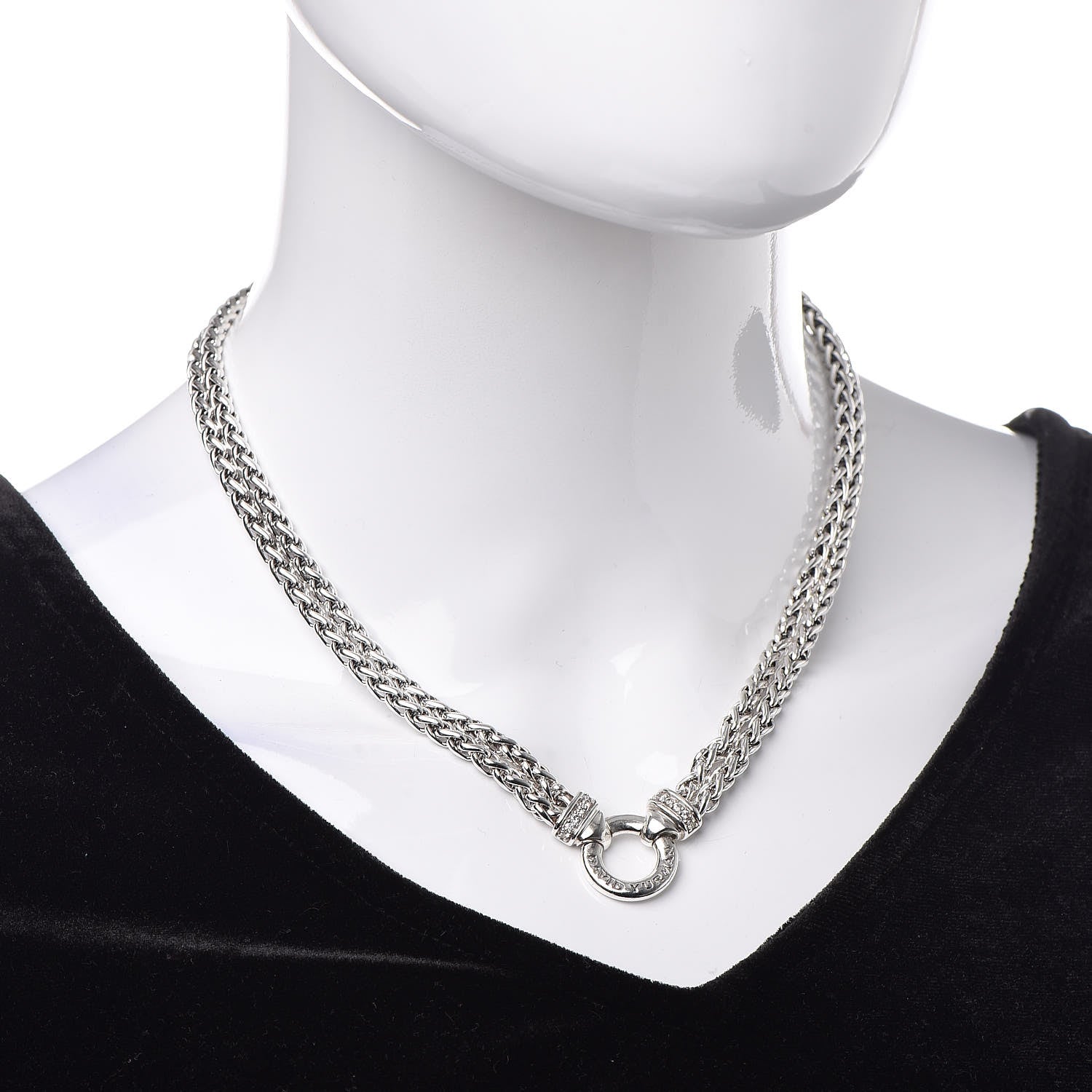 David Yurman Sterling Silver Diamond 18mm Double Wheat Chain Necklace 2 of 5