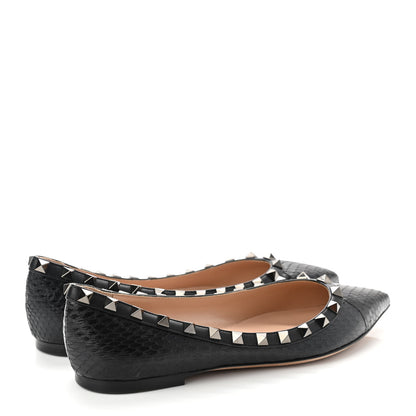Valentino Garavani Ayers Snakeskin Rockstud Ballerina Flats 36 Black 4 of 8