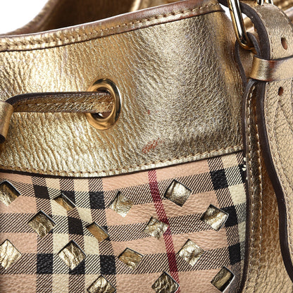 Burberry Haymarket Check Drawstring Claudia Bag Gold 14 of 17