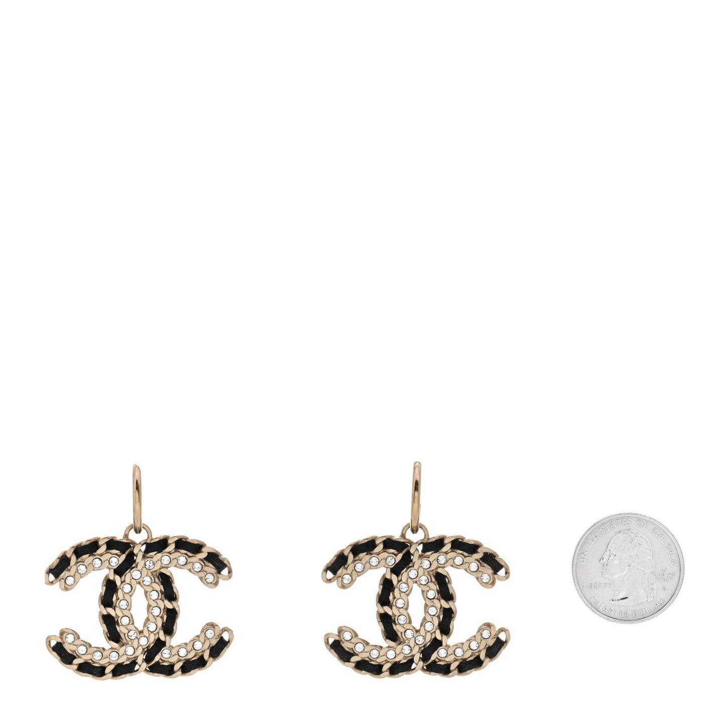 Crystal Lambskin Chain CC Vintage Allure Stud Earrings Black Gold