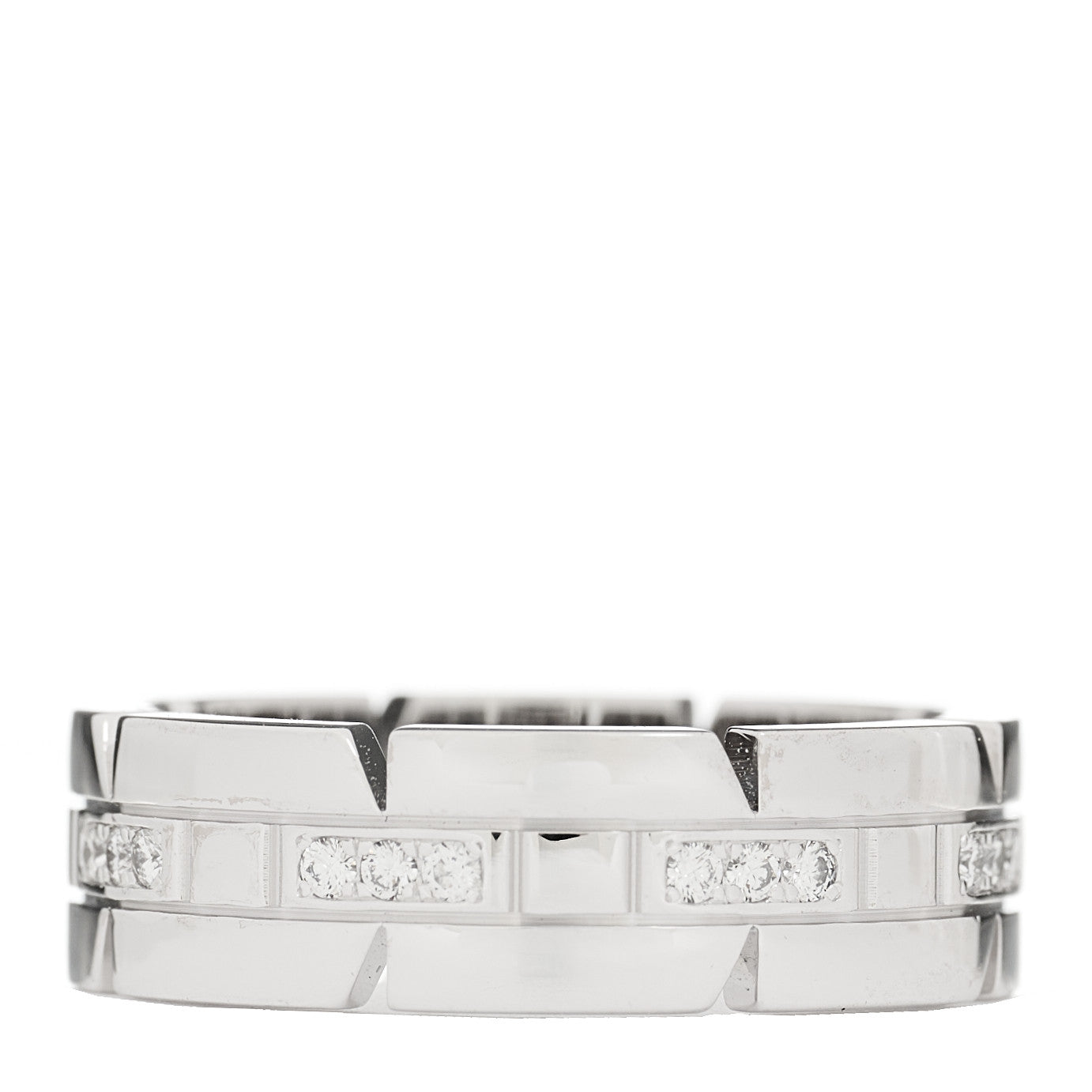 18K White Gold Diamond Tank Francaise Band Ring 53 6.5