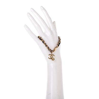 Chanel Lambskin Chain CC Camellia Bracelet Black Gold 2 of 5