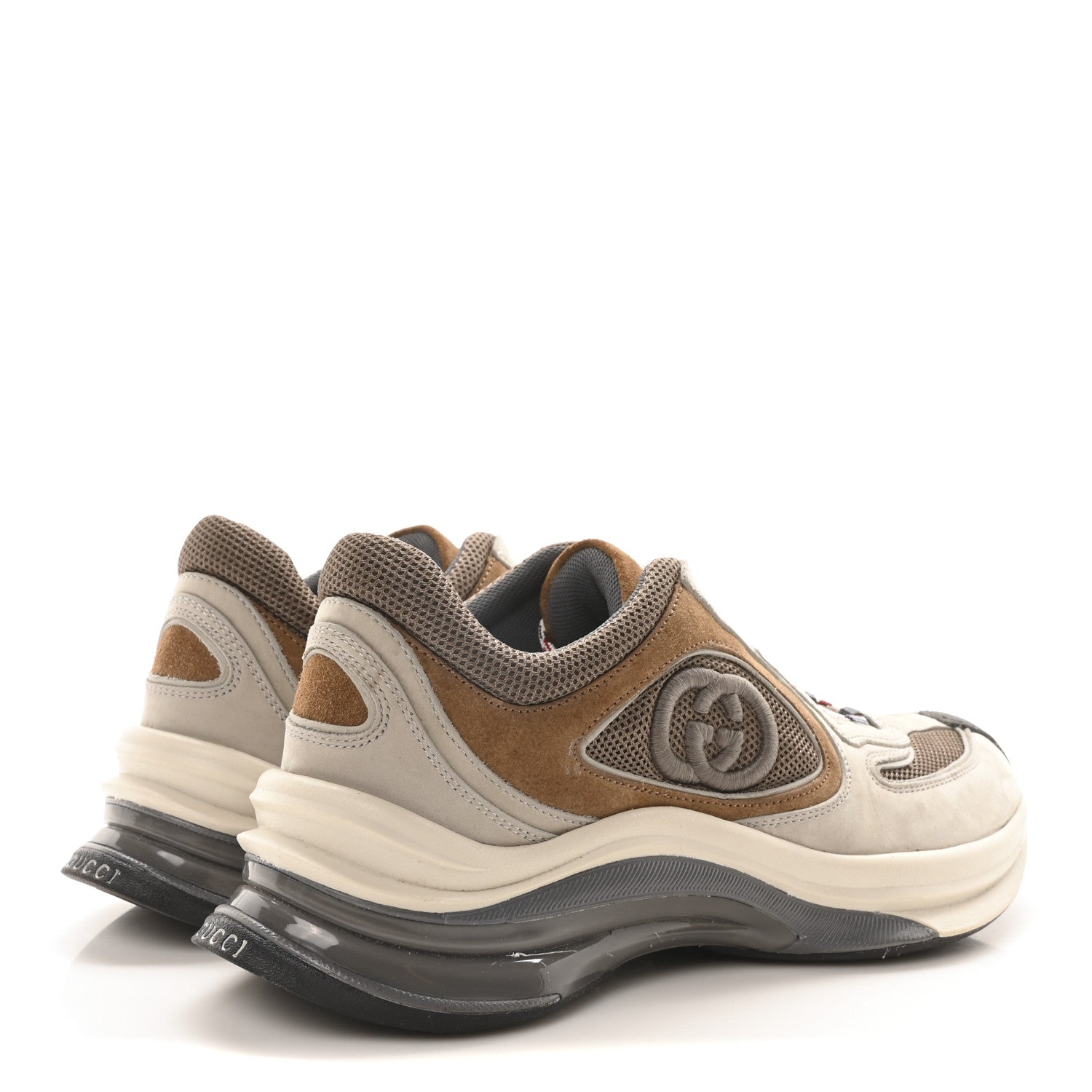 Gucci Technical Knit Fabric Suede Calfskin Womens Gucci Run Sneakers 38 Grey Sky 5 of 9