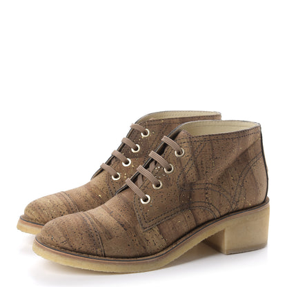 Chanel Cork Lace Up Boots 41.5 Beige Gold 3 of 10